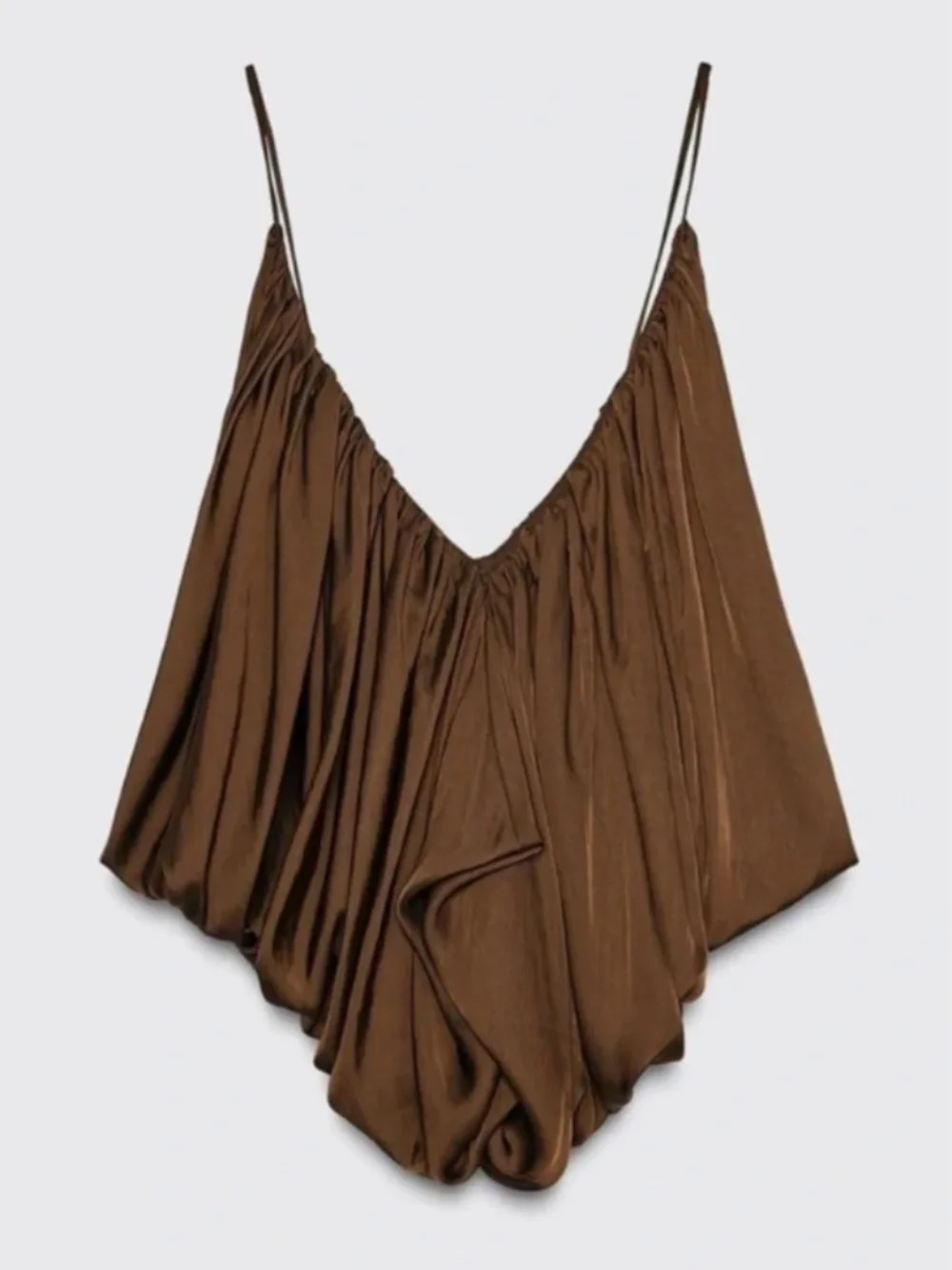 Zara ZW Collection Draped Satin Effect Tank Top. Color - Tobacco. Size M
